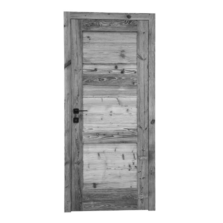 Altholztür Grimentz grau – dreiteiliges Paneeldesign aus originalem, gealtertem Holz.